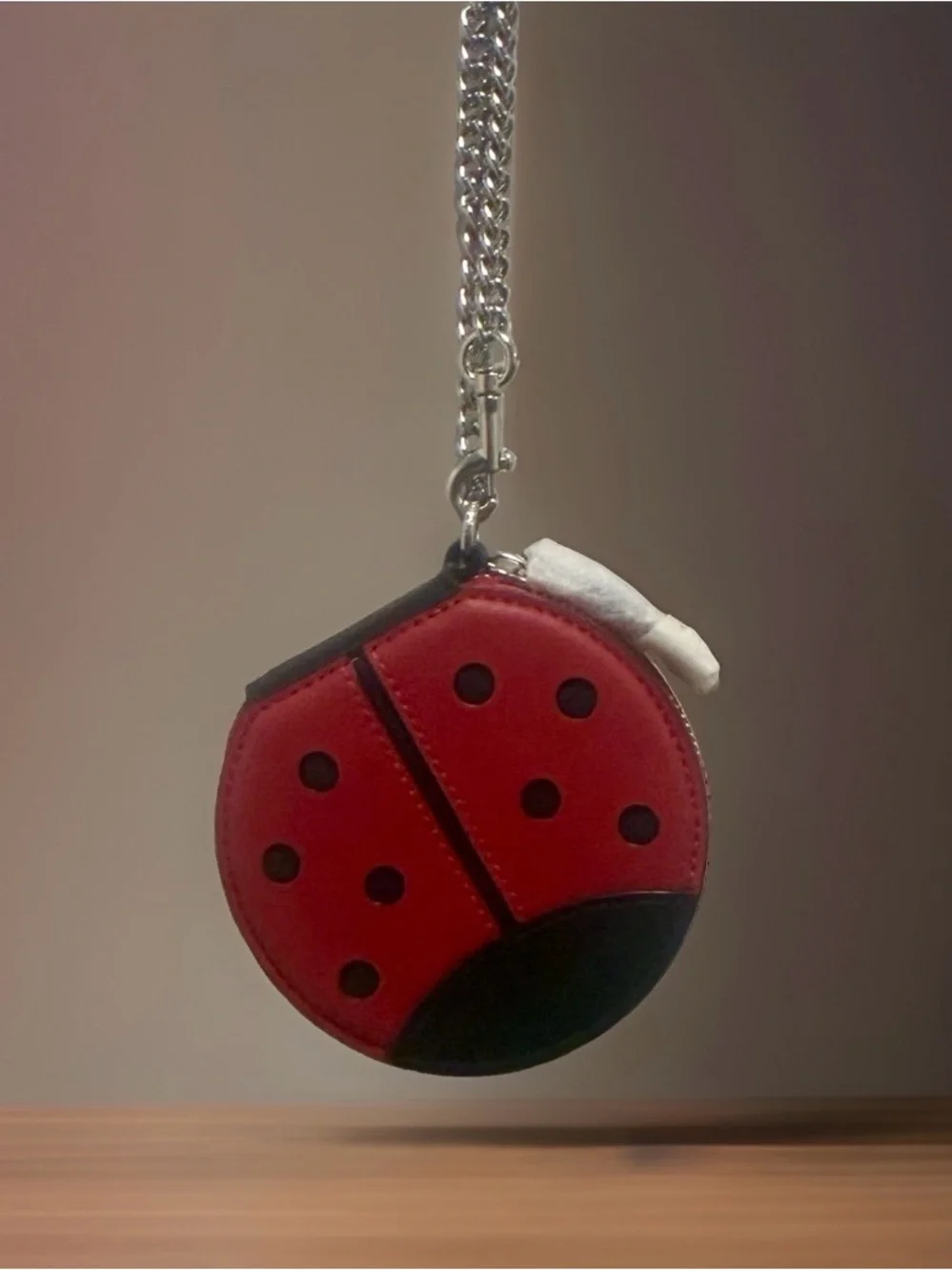 Coach 2911 Leather Large Ladybug Black/Red Coin Purse/ Wristlet Chain Charm NWT